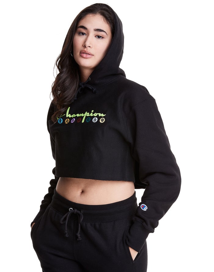 Sudadera Con Capucha Champion Mujer - Reverse Weave Cropped Cut-Off Akatsuki Dots ( Negras ) 9541728